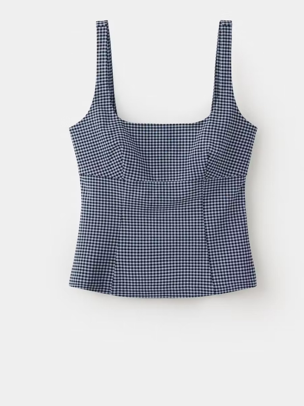Mango Blue and White Gingham Square-Neck top in medium